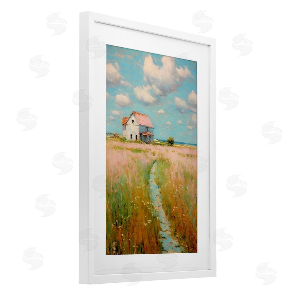Creative Studio House in Field of Flowers White Framed Print Under Glass Wall Art