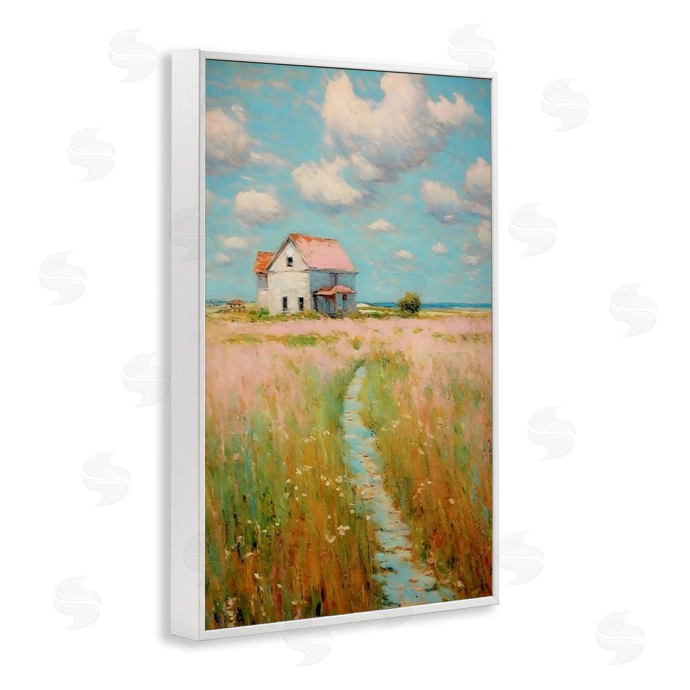 Creative Studio House in Field of Flowers White Framed Giclee Wall Art