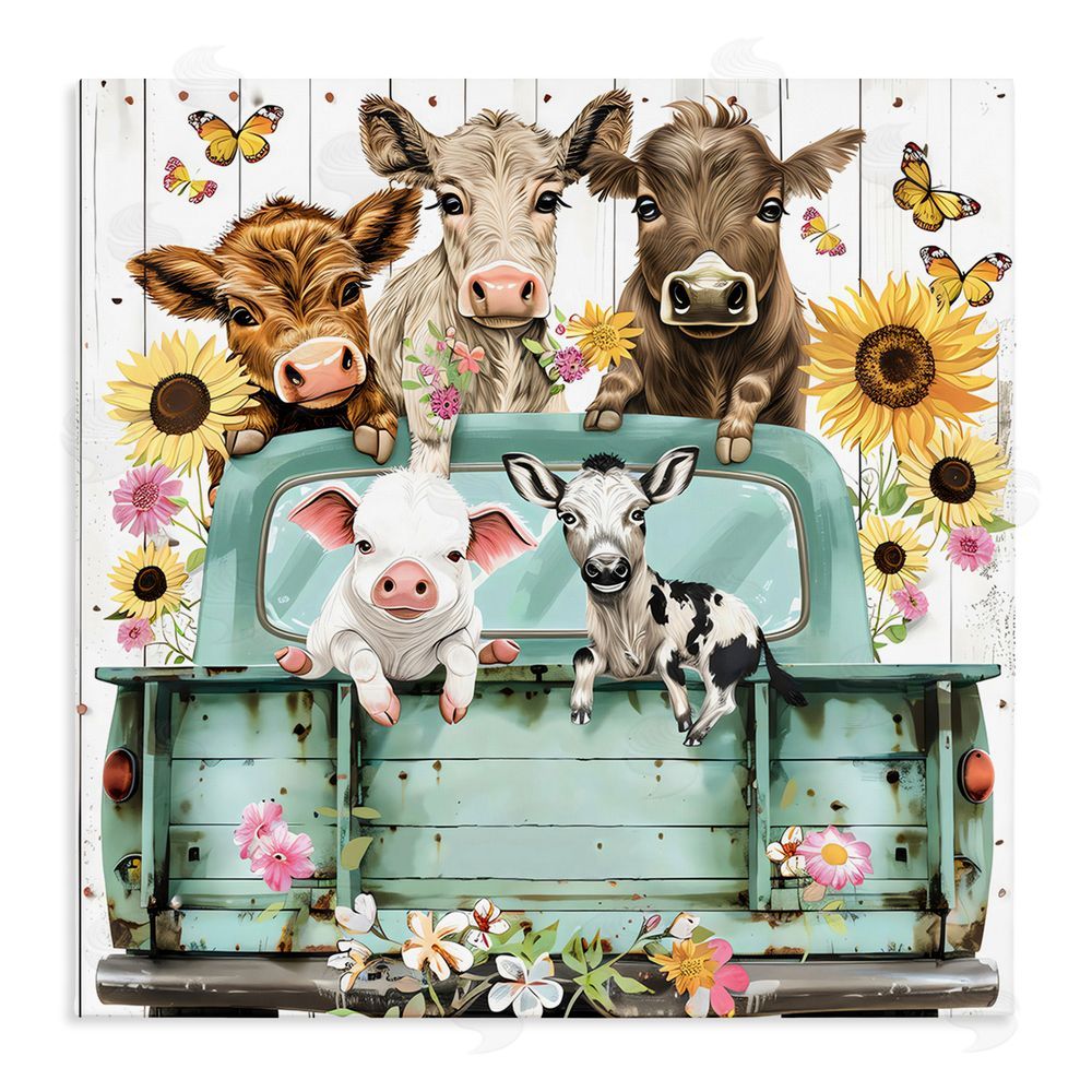 Creative Studio Barnyard Friends in Vintage Truck Stretched Canvas Wall Art Print