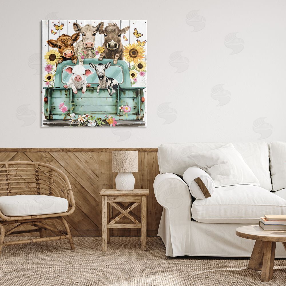 Creative Studio Barnyard Friends in Vintage Truck Stretched Canvas Wall Art Print in Room