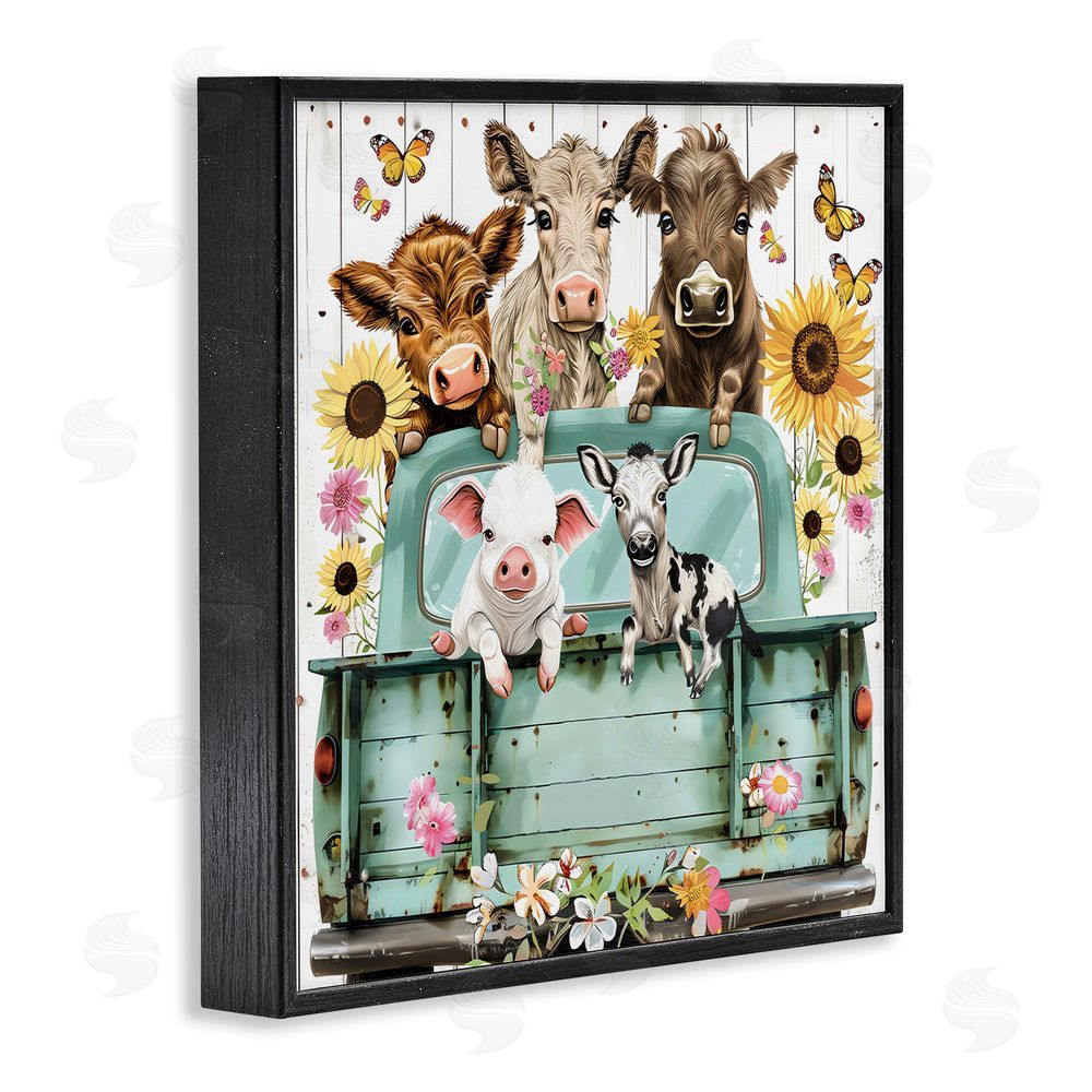 Creative Studio Barnyard Friends in Vintage Truck Black Framed Giclee Wall Art Print