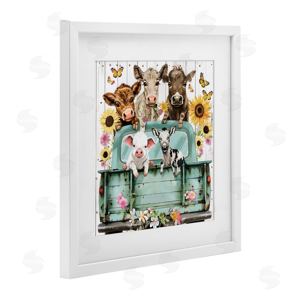 Creative Studio Barnyard Friends in Vintage Truck White Framed Print Under Glass with Matting Wall Art