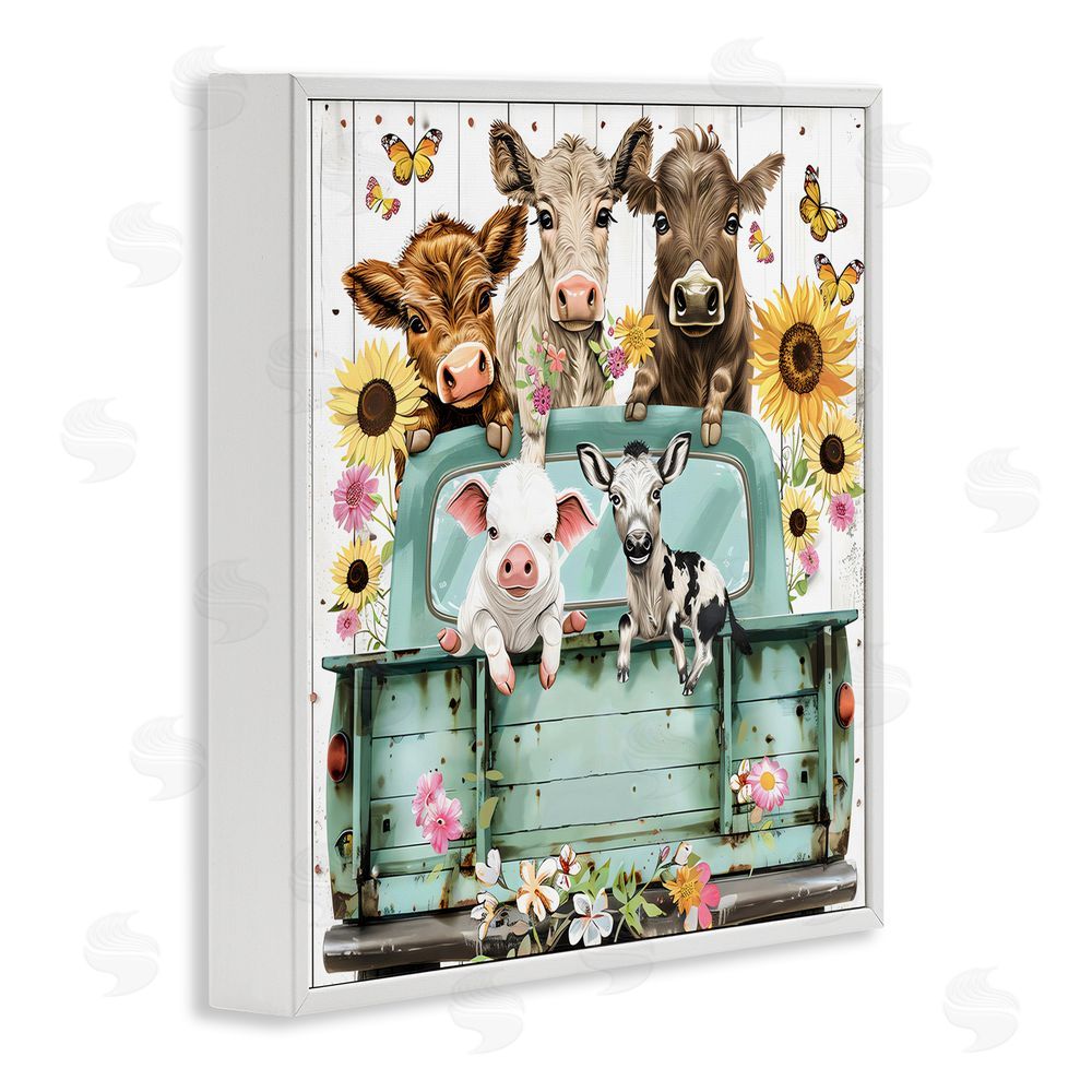 Creative Studio Barnyard Friends in Vintage Truck White Framed Giclee Wall Art Print