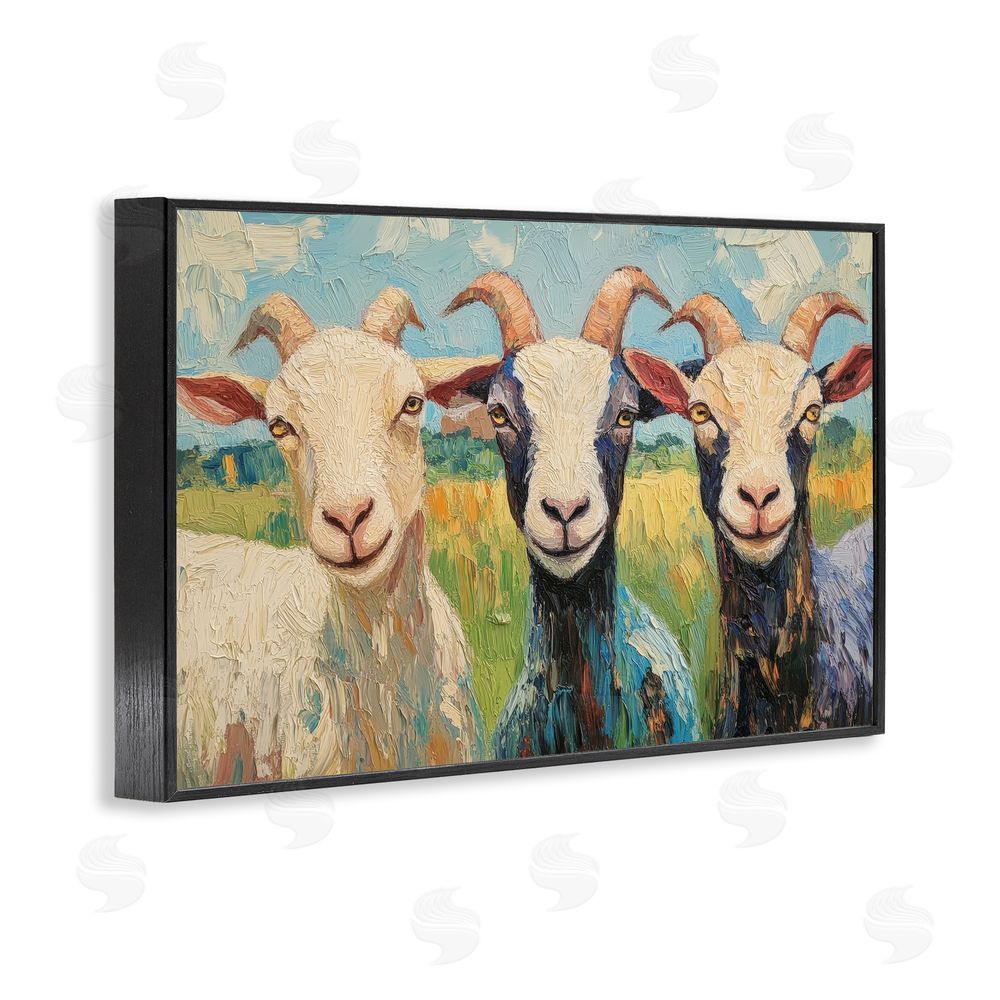 Petal Prints Design Billy Goats in Bright Pasture Black Framed Giclee Wall Art Print