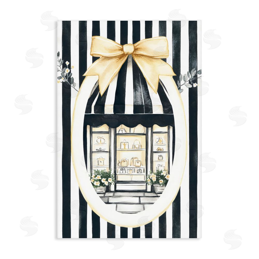 Petal Prints Design Maison Striped Boutique Window Stretched Canvas Wall Art