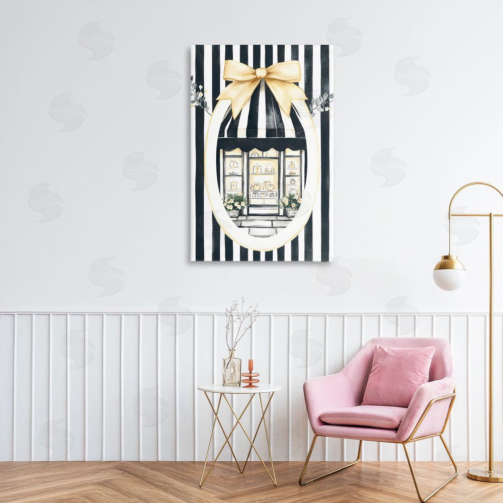 Petal Prints Design Maison Striped Boutique Window Stretched Canvas Wall Art in Room