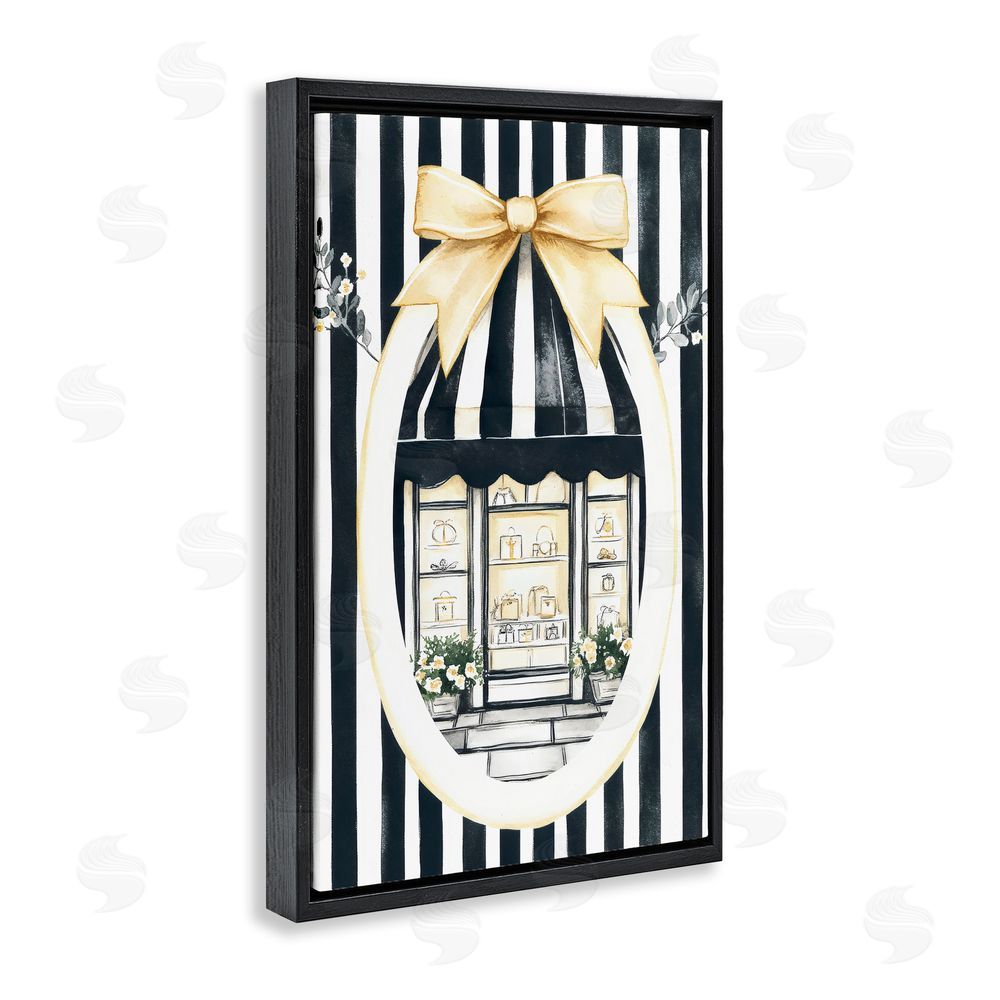 Petal Prints Design Maison Striped Boutique Window Black Floating Framed Canvas Wall Art