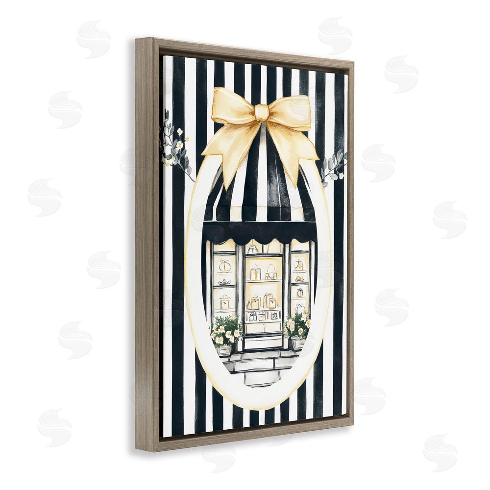 Petal Prints Design Maison Striped Boutique Window Brown Floating Framed Canvas Wall Art