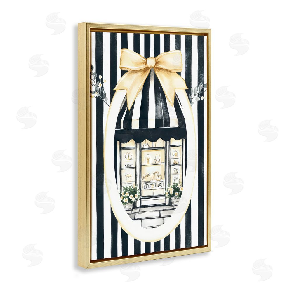 Petal Prints Design Maison Striped Boutique Window Gold Floating Framed Canvas Wall Art