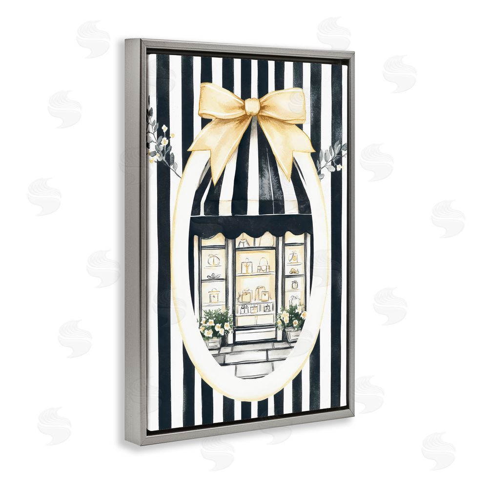 Petal Prints Design Maison Striped Boutique Window Gray Floating Framed Canvas Wall Art