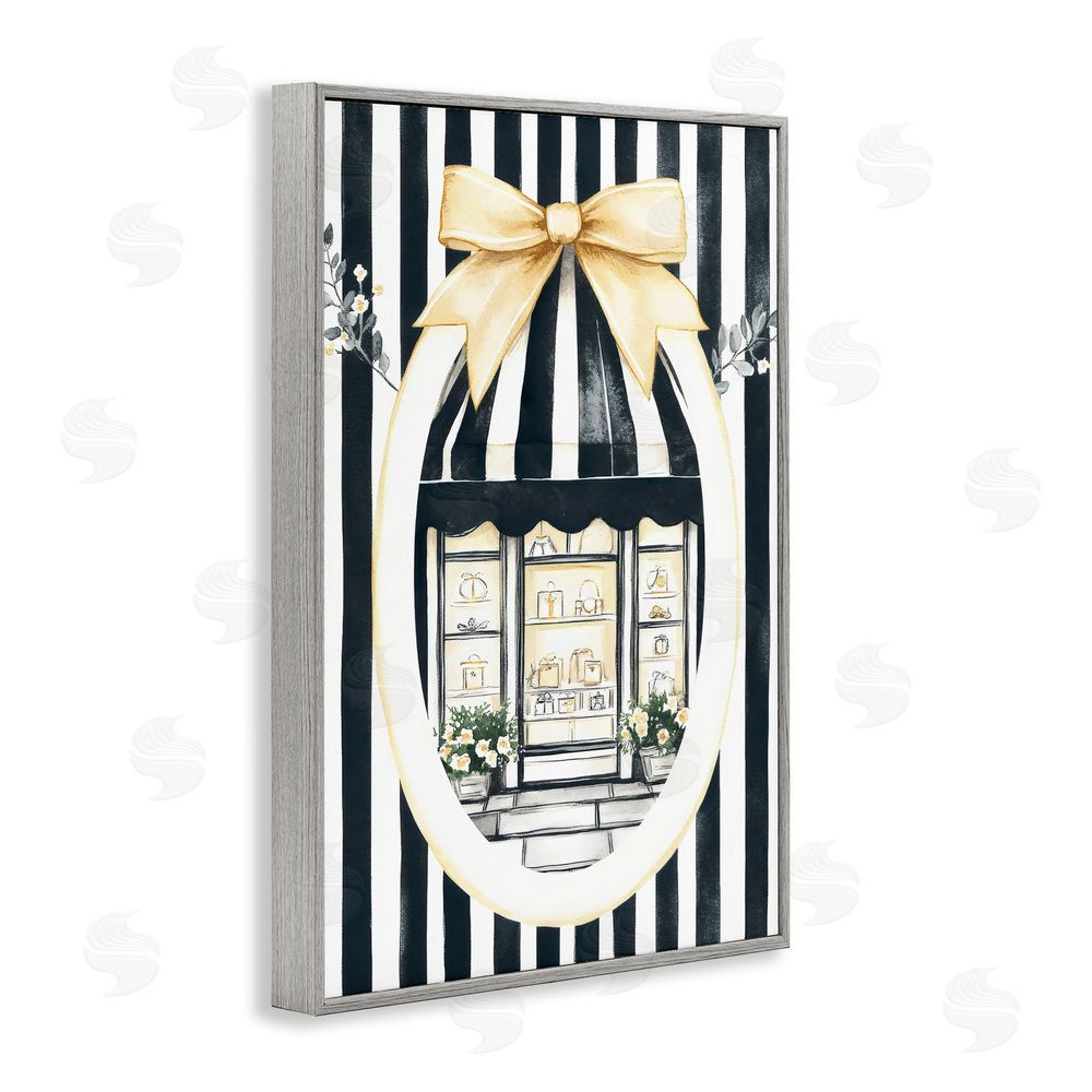 Petal Prints Design Maison Striped Boutique Window Gray Framed Giclee Wall Art