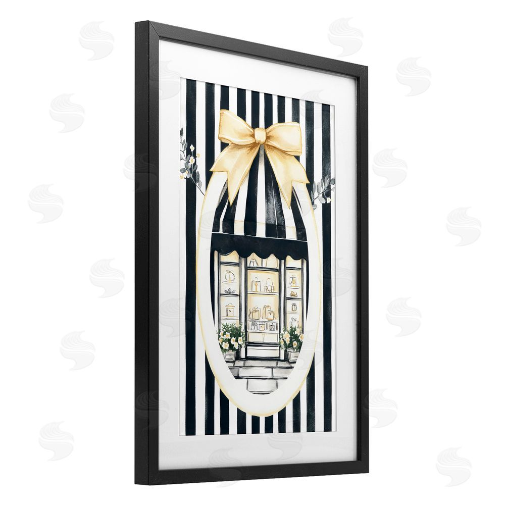 Petal Prints Design Maison Striped Boutique Window Black Framed Print Under Glass Wall Art