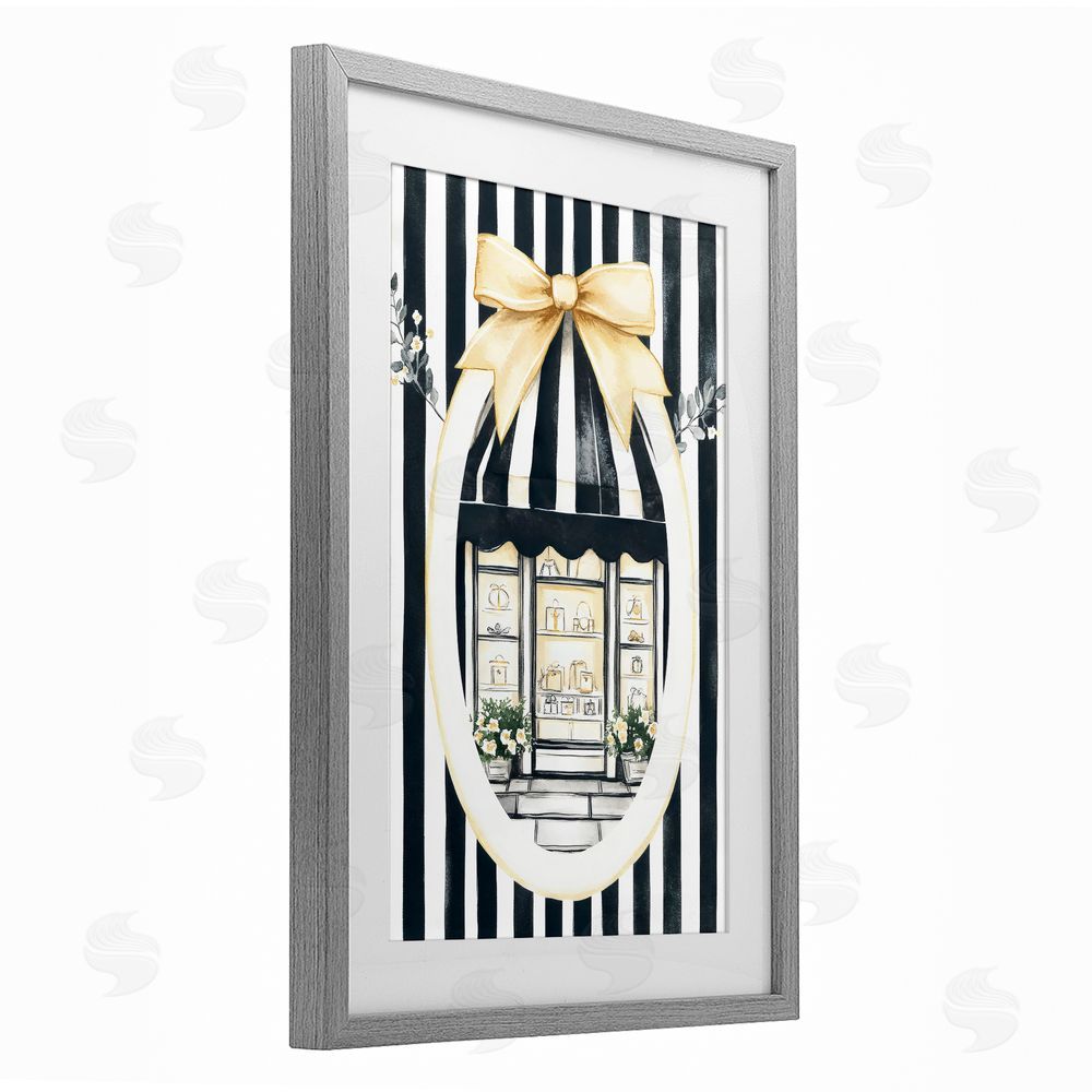 Petal Prints Design Maison Striped Boutique Window Gray Framed Print Under Glass Wall Art