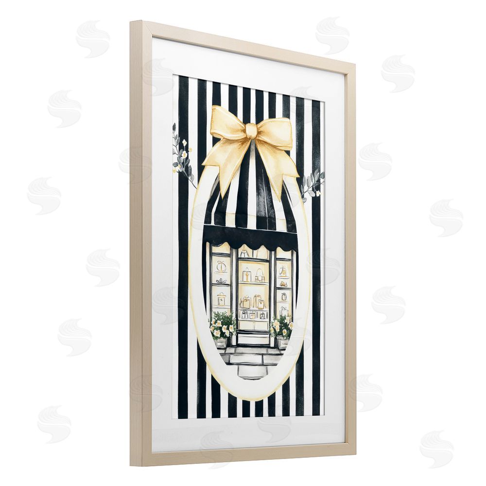 Petal Prints Design Maison Striped Boutique Window Brown Framed Print Under Glass Wall Art