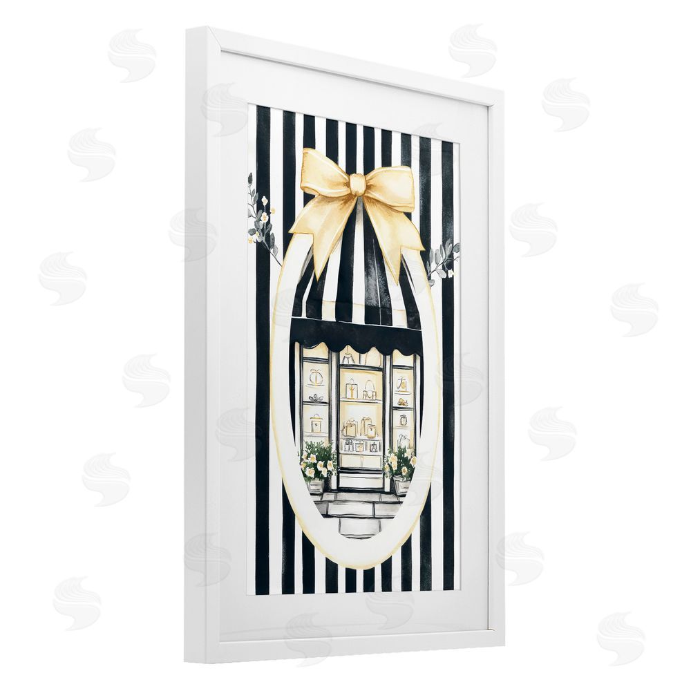 Petal Prints Design Maison Striped Boutique Window White Framed Print Under Glass Wall Art