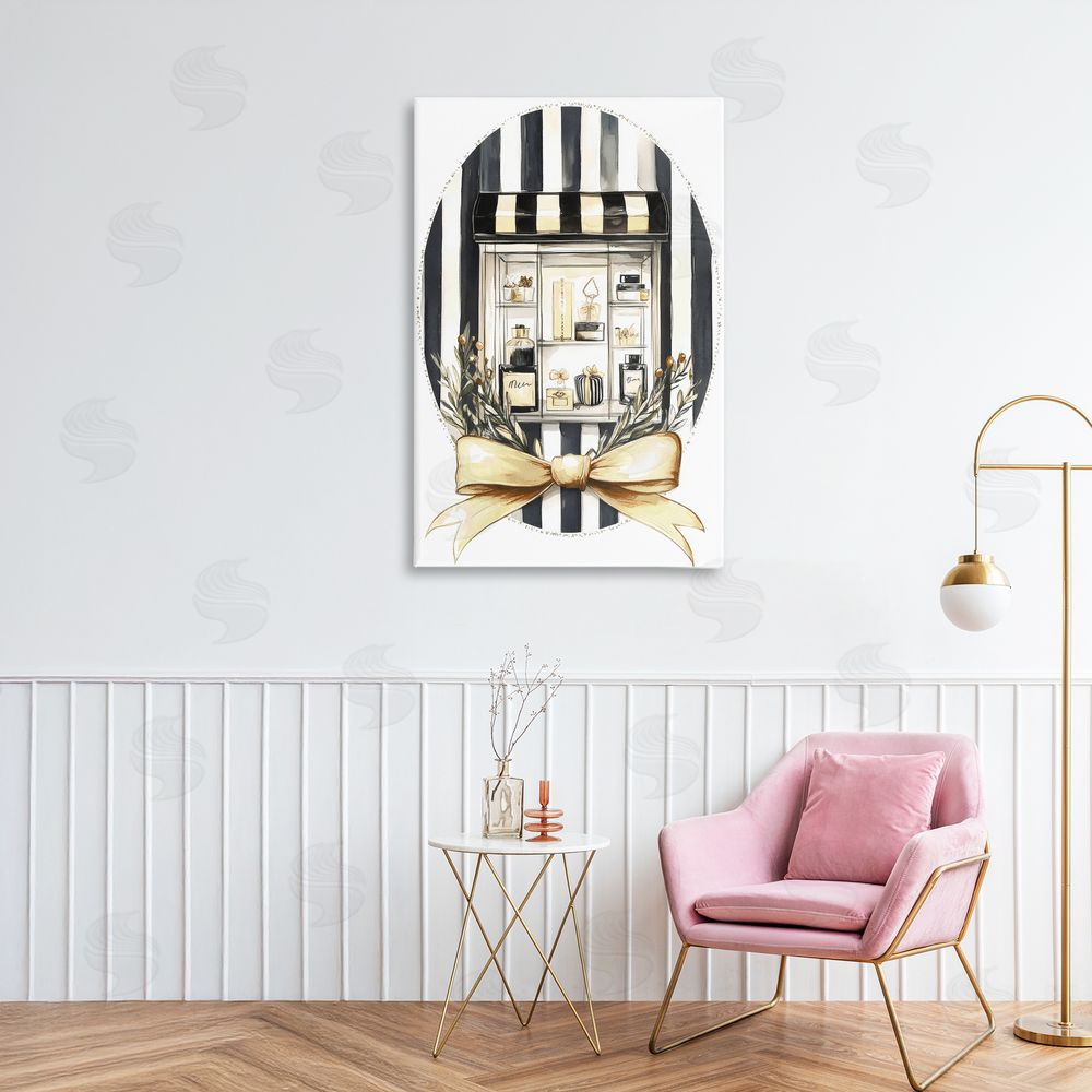 Petal Prints Design Maison Perfume Window Display Stretched Canvas Wall Art in Room