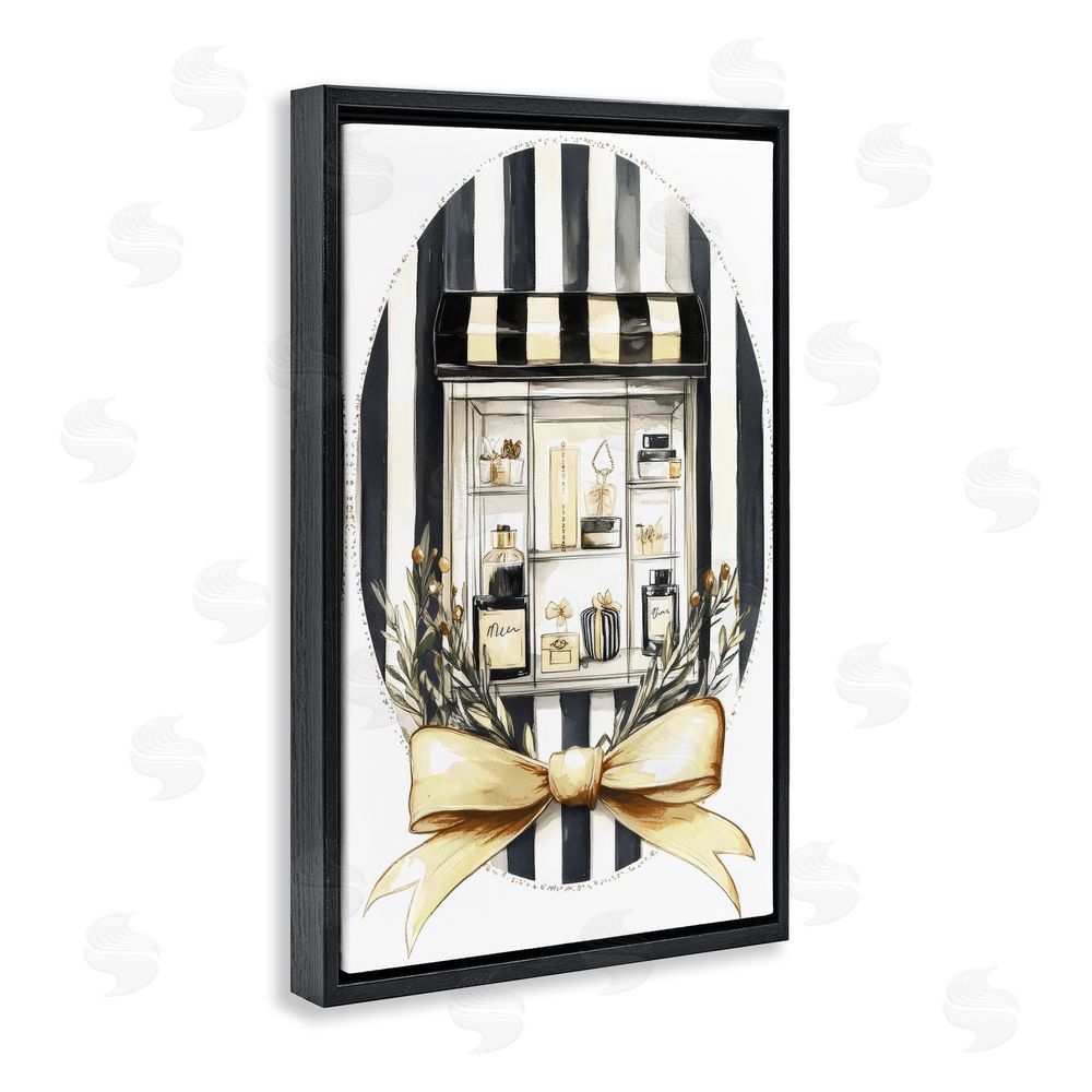 Petal Prints Design Maison Perfume Window Display Black Floating Framed Canvas Wall Art