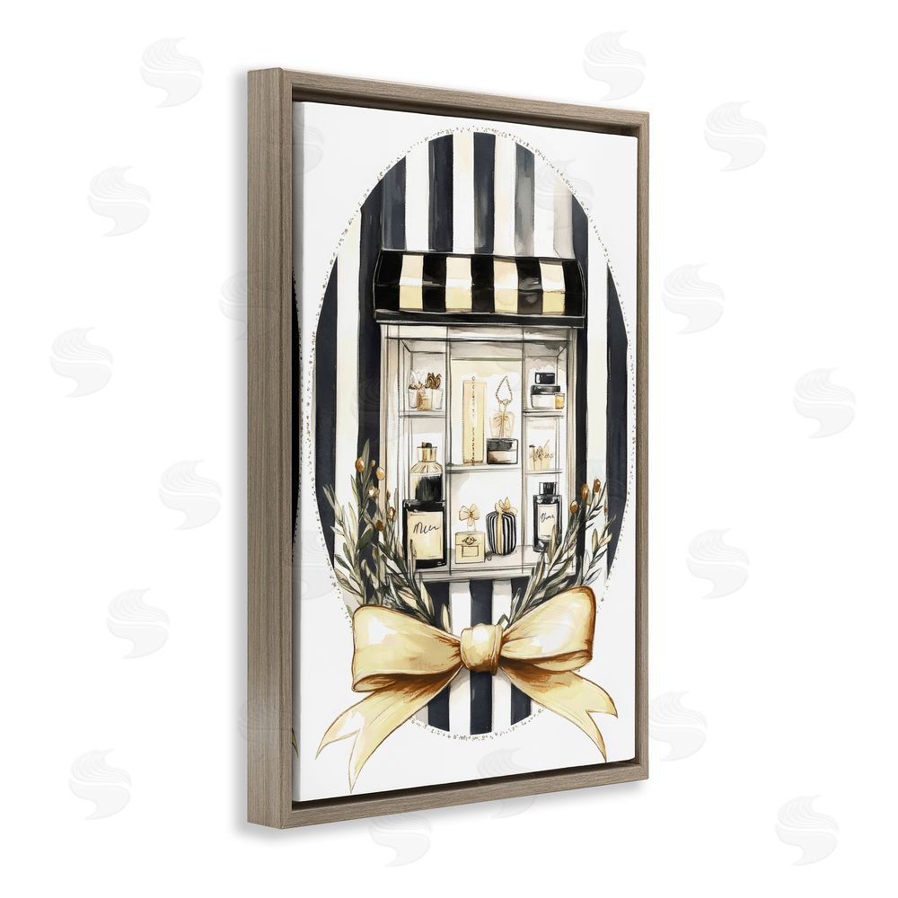 Petal Prints Design Maison Perfume Window Display Brown Floating Framed Canvas Wall Art