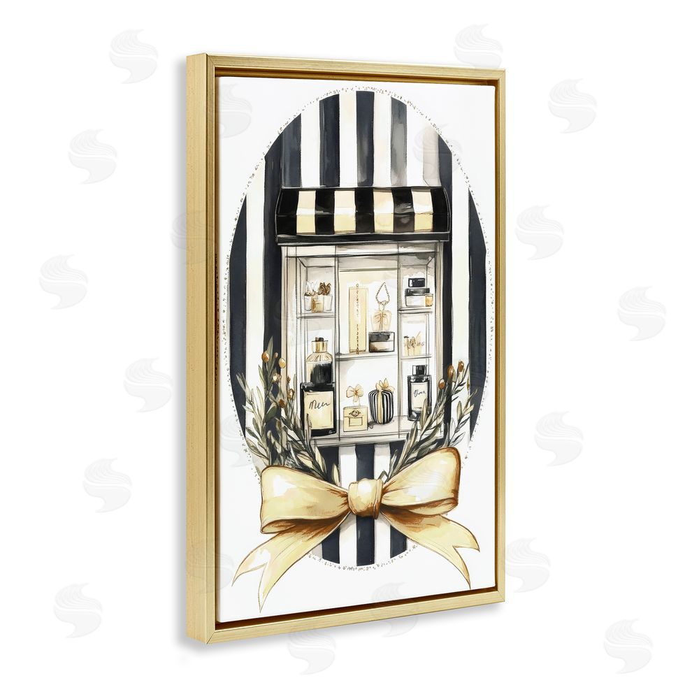 Petal Prints Design Maison Perfume Window Display Gold Floating Framed Canvas Wall Art