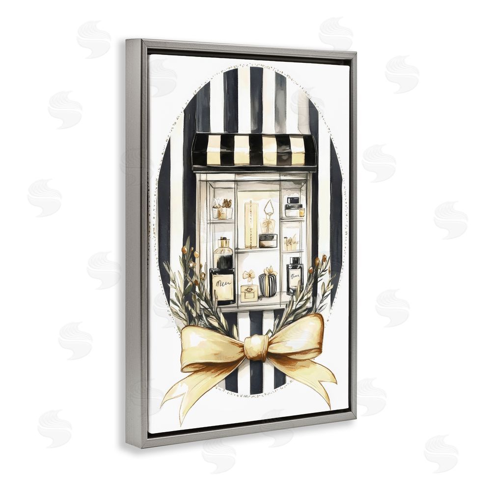 Petal Prints Design Maison Perfume Window Display Gray Floating Framed Canvas Wall Art
