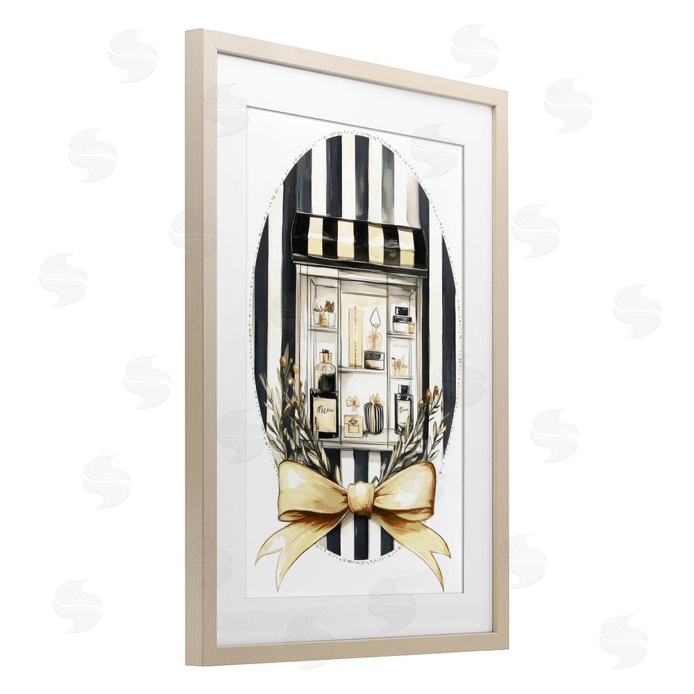 Petal Prints Design Maison Perfume Window Display Brown Framed Print Under Glass Wall Art