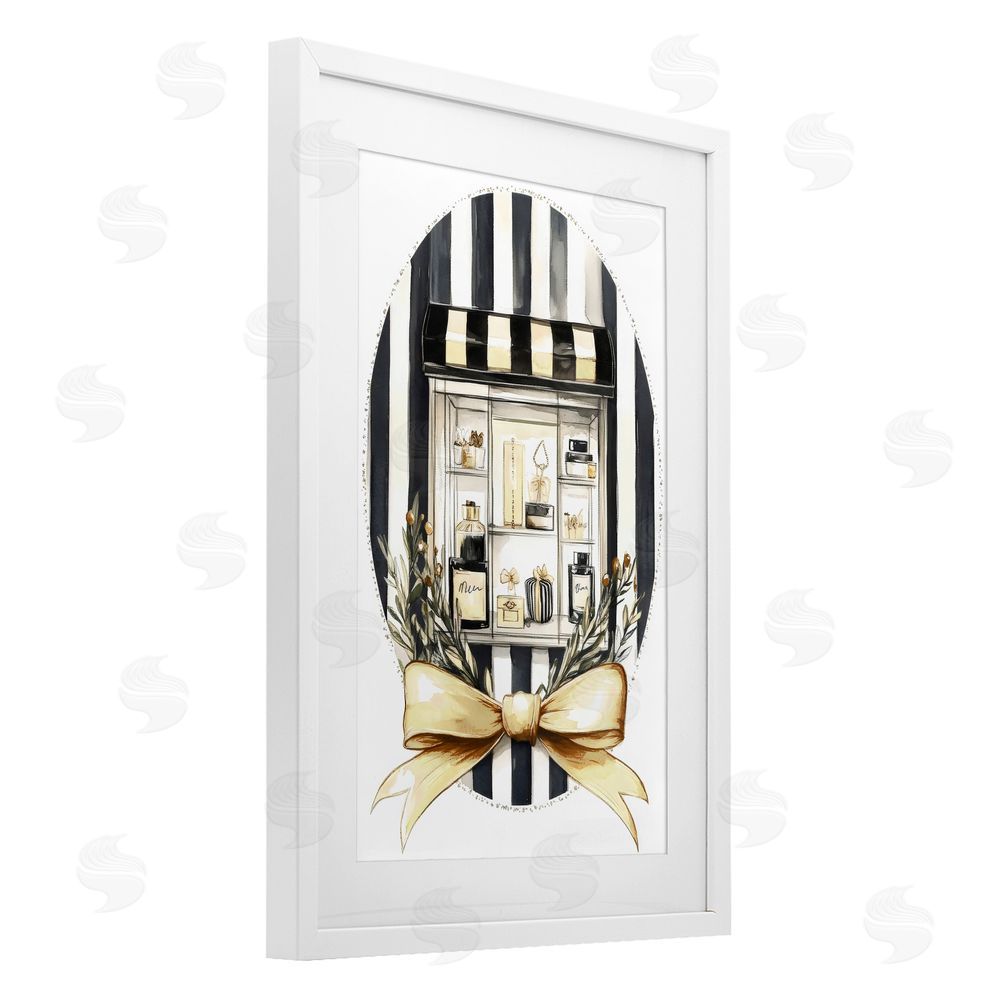 Petal Prints Design Maison Perfume Window Display White Framed Print Under Glass Wall Art