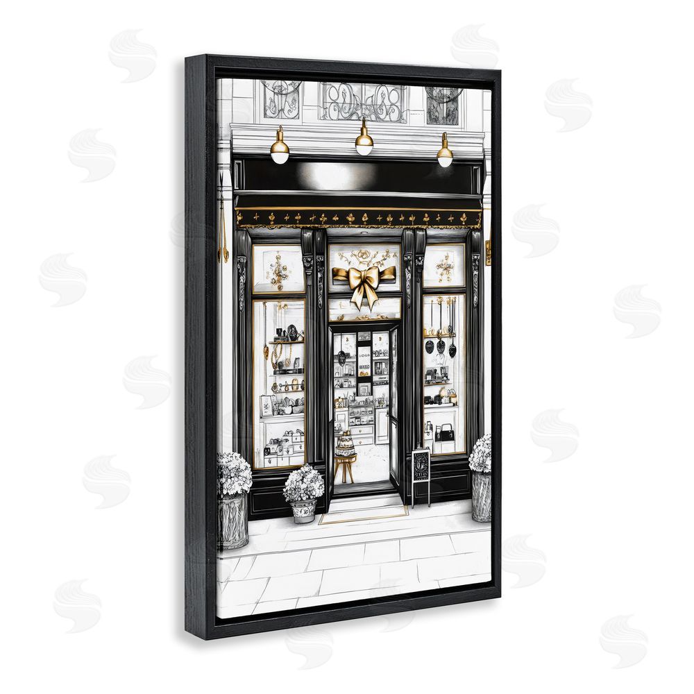 Petal Prints Design Glam Paris Shop Facade Black Floating Framed Canvas Wall Art