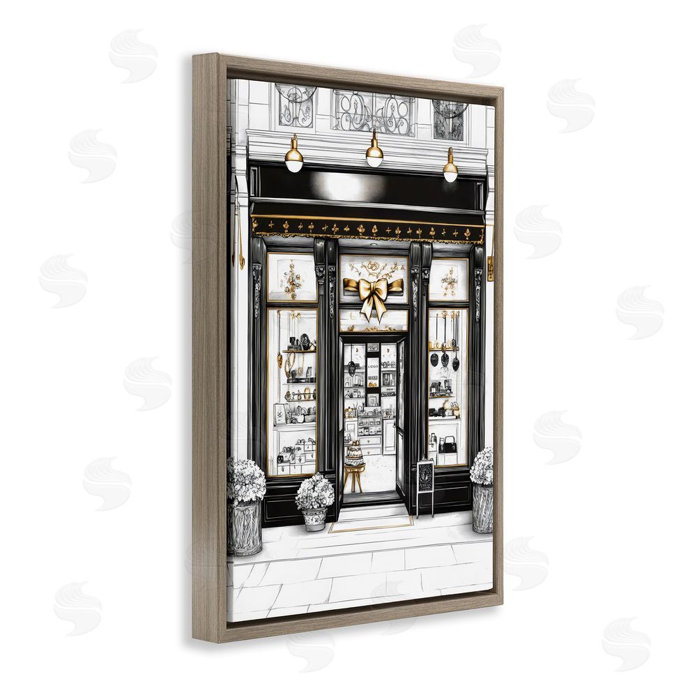 Petal Prints Design Glam Paris Shop Facade Brown Floating Framed Canvas Wall Art