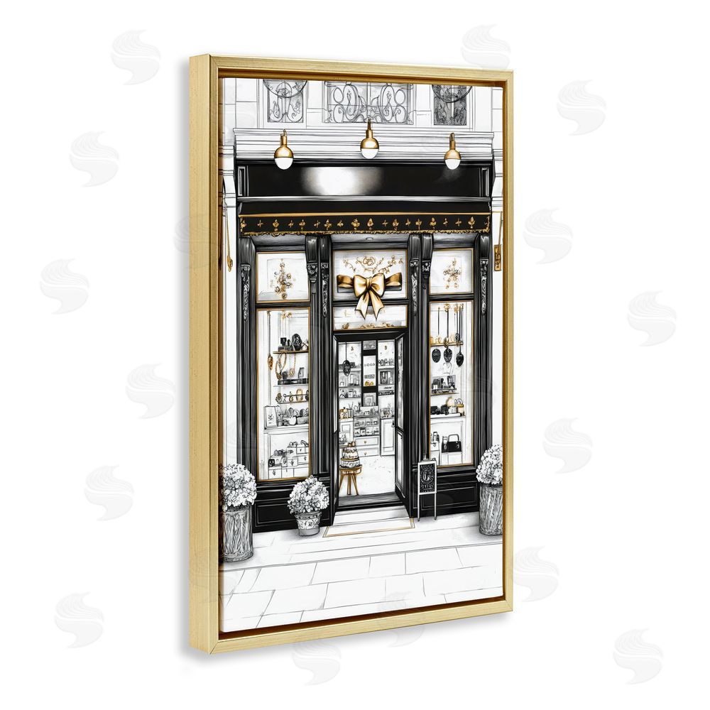 Petal Prints Design Glam Paris Shop Facade Gold Floating Framed Canvas Wall Art