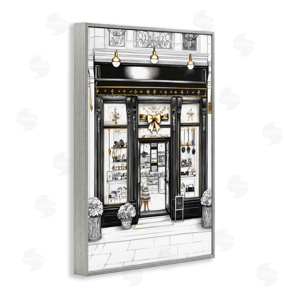 Petal Prints Design Glam Paris Shop Facade Gray Framed Giclee Wall Art
