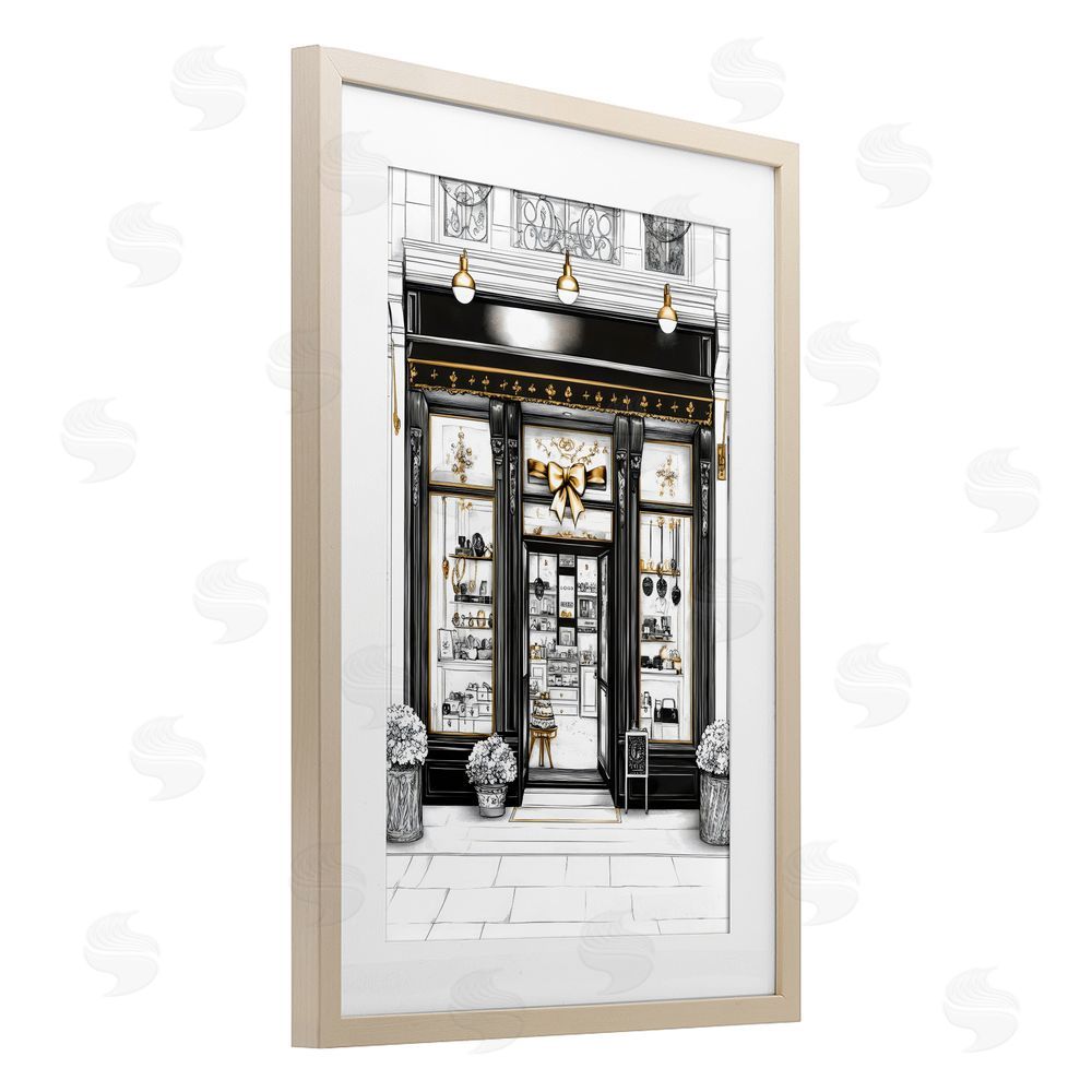 Petal Prints Design Glam Paris Shop Facade Brown Framed Print Under Glass Wall Art