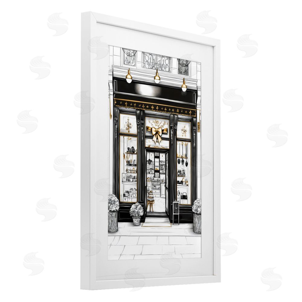 Petal Prints Design Glam Paris Shop Facade White Framed Print Under Glass Wall Art