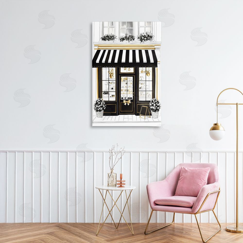 Petal Prints Design Paris Storefront Window Display Stretched Canvas Wall Art in Room