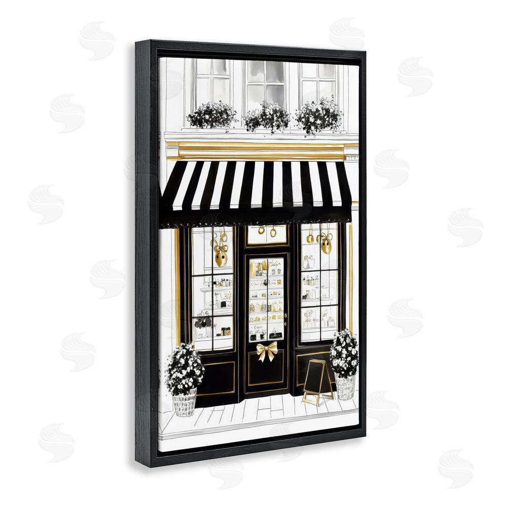 Petal Prints Design Paris Storefront Window Display Black Floating Framed Canvas Wall Art