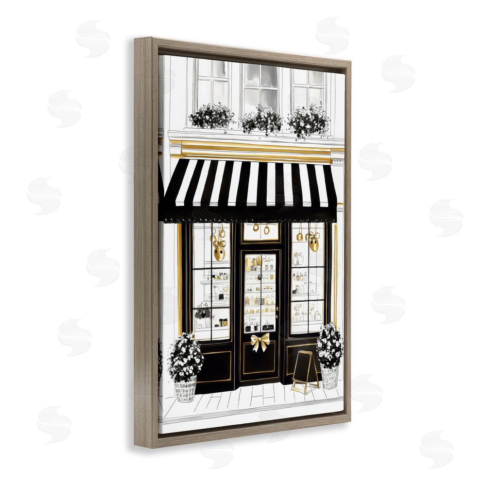 Petal Prints Design Paris Storefront Window Display Brown Floating Framed Canvas Wall Art