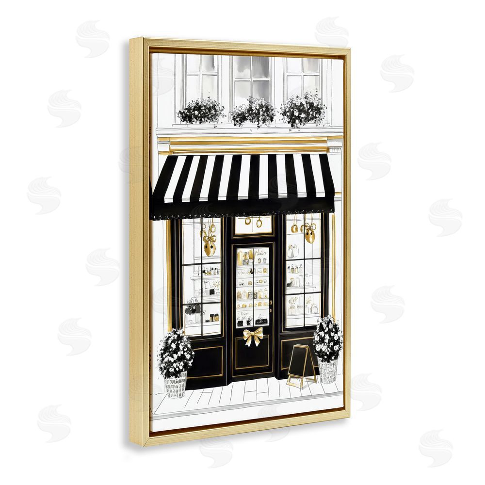Petal Prints Design Paris Storefront Window Display Gold Floating Framed Canvas Wall Art