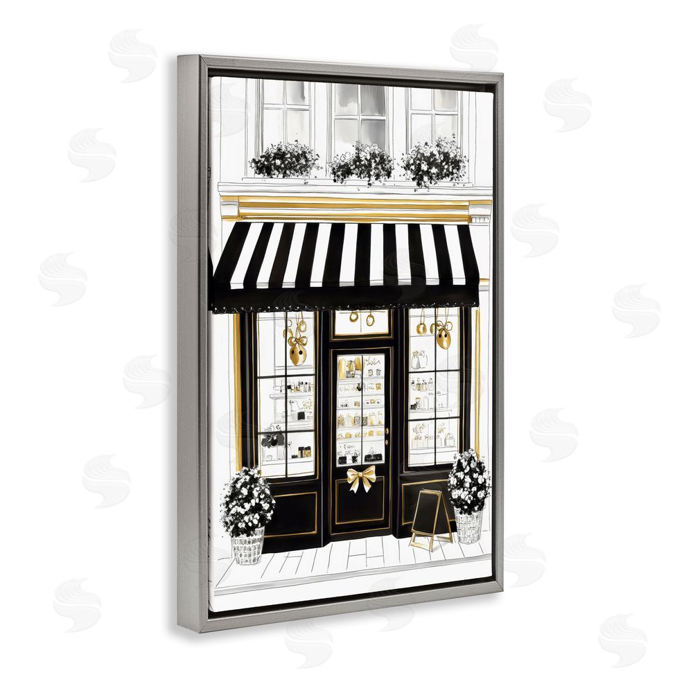 Petal Prints Design Paris Storefront Window Display Gray Floating Framed Canvas Wall Art