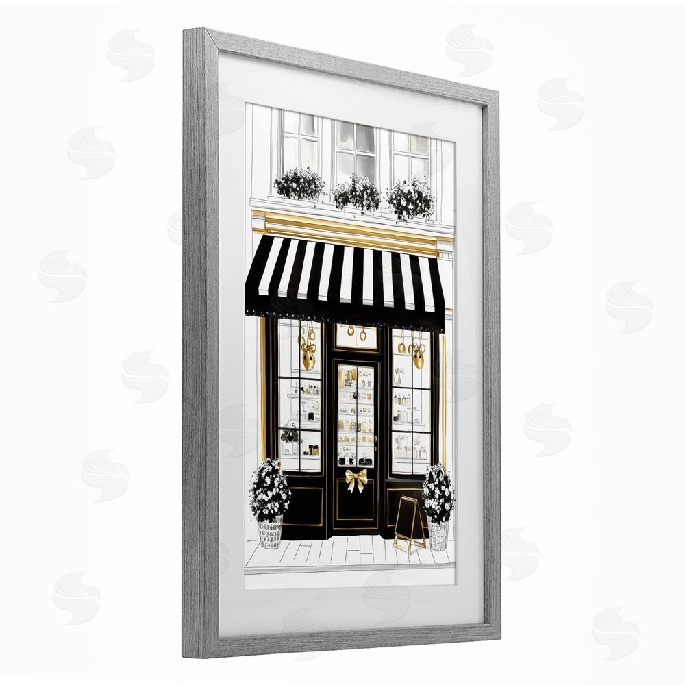 Petal Prints Design Paris Storefront Window Display Gray Framed Print Under Glass Wall Art