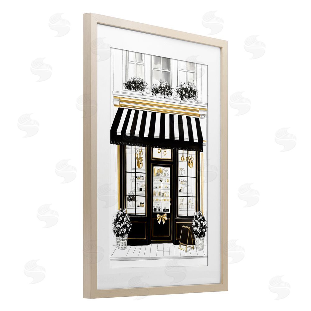 Petal Prints Design Paris Storefront Window Display Brown Framed Print Under Glass Wall Art