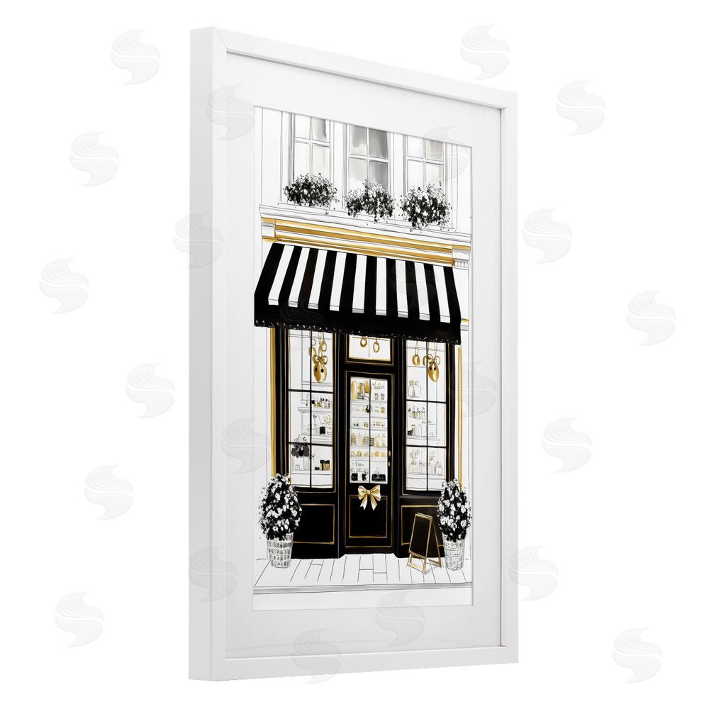 Petal Prints Design Paris Storefront Window Display White Framed Print Under Glass Wall Art