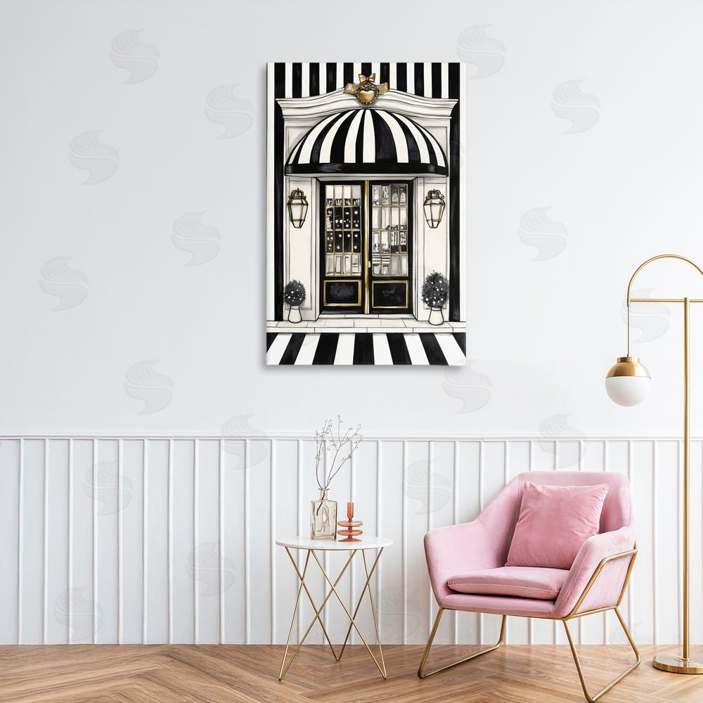 Petal Prints Design Paris Storefront Facade Stretched Canvas Wall Art in Room