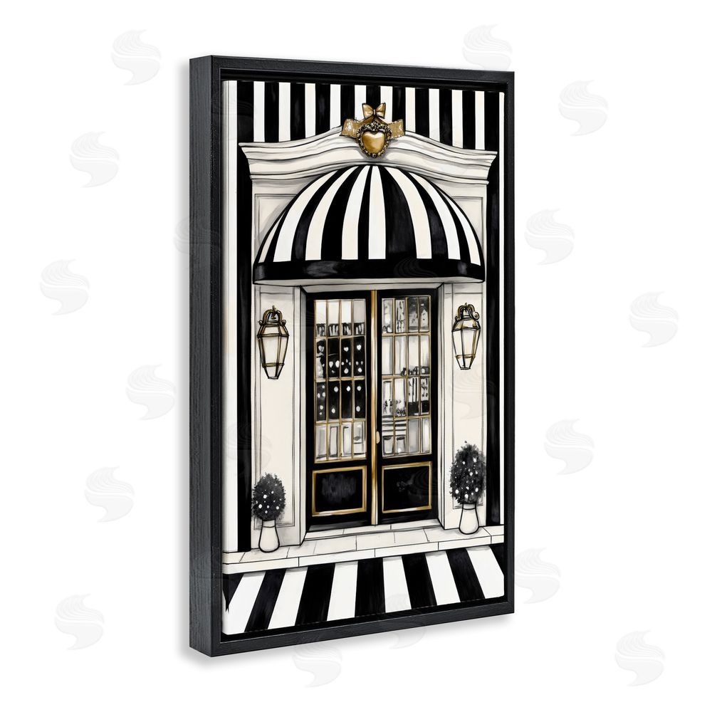 Petal Prints Design Paris Storefront Facade Black Floating Framed Canvas Wall Art