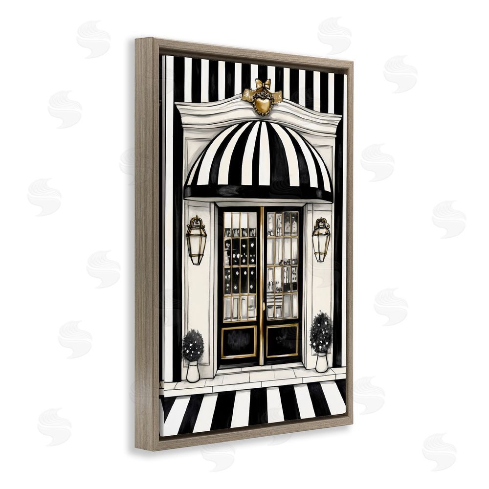 Petal Prints Design Paris Storefront Facade Brown Floating Framed Canvas Wall Art