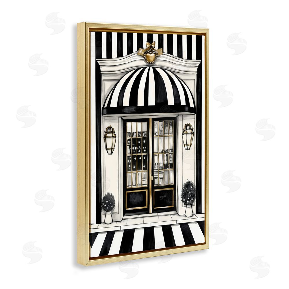 Petal Prints Design Paris Storefront Facade Gold Floating Framed Canvas Wall Art