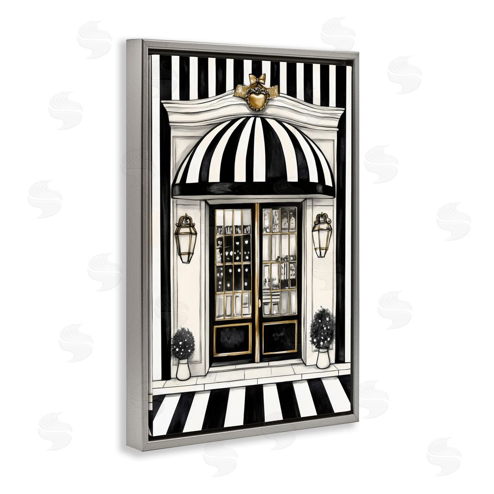 Petal Prints Design Paris Storefront Facade Gray Floating Framed Canvas Wall Art