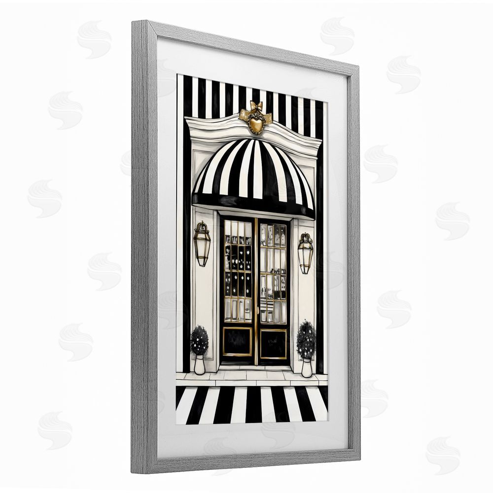 Petal Prints Design Paris Storefront Facade Gray Framed Print Under Glass Wall Art