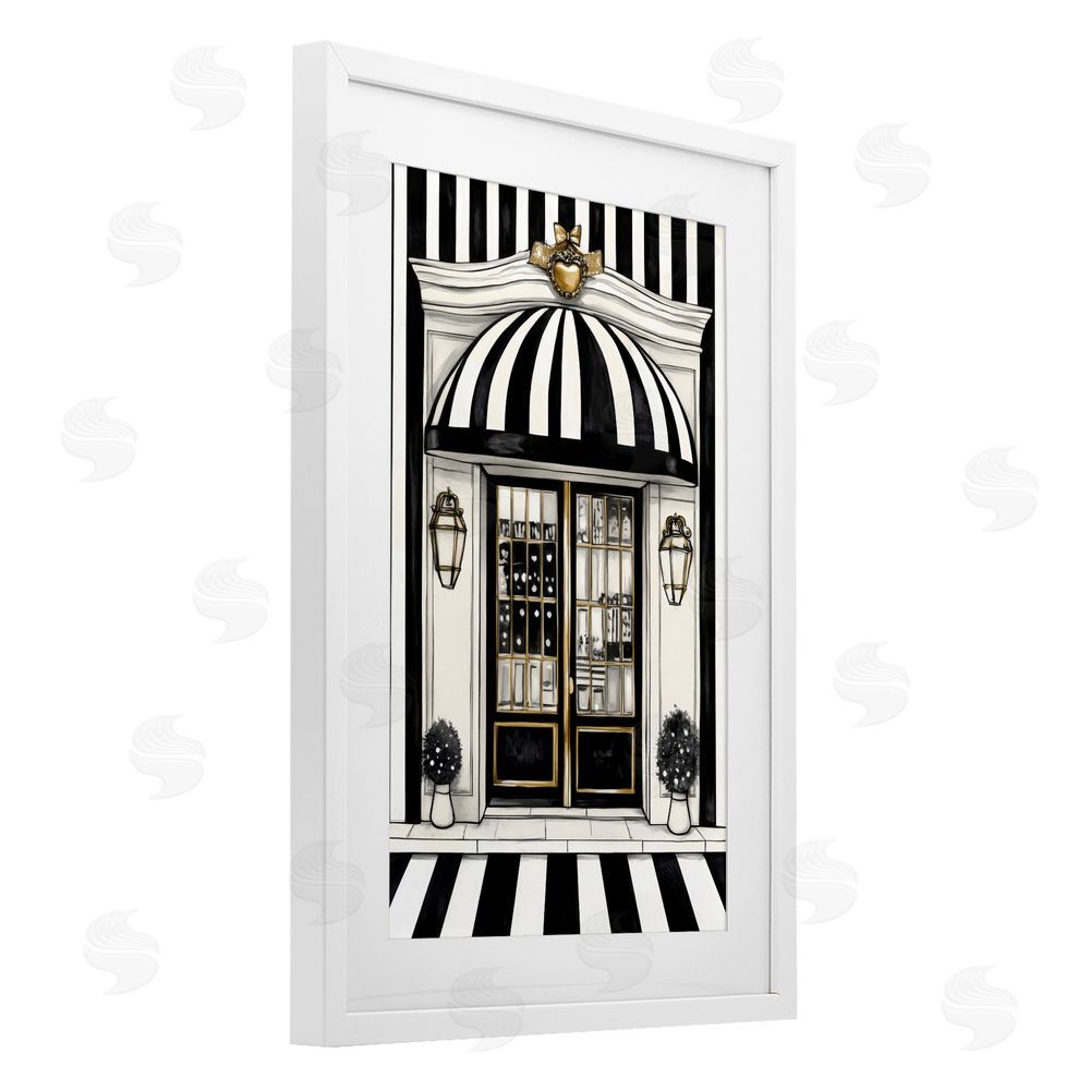 Petal Prints Design Paris Storefront Facade White Framed Print Under Glass Wall Art