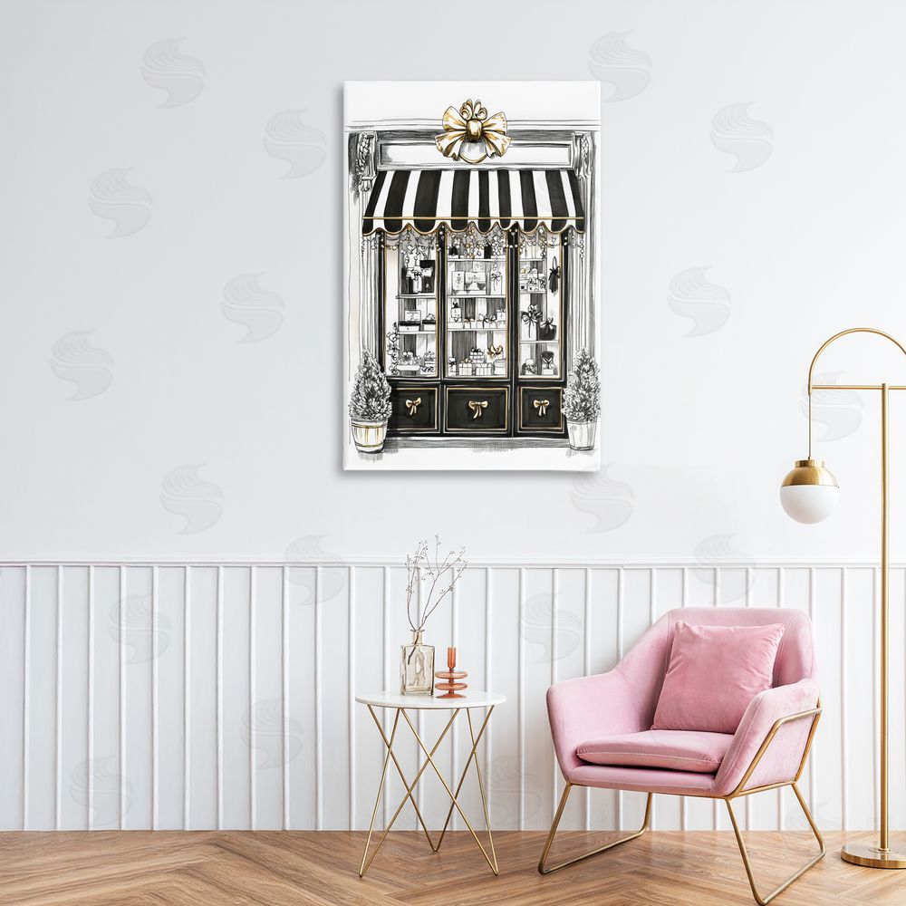 Petal Prints Design Striped Paris Shop Facade Stretched Canvas on Wall