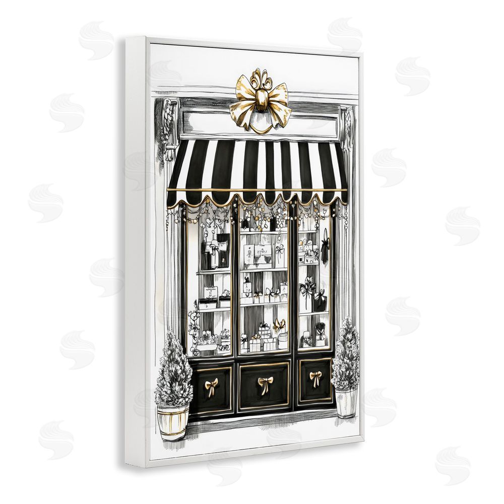 Petal Prints Design Striped Paris Shop Facade White Framed Giclee Wall Art Print