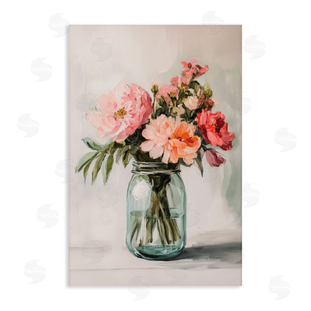 Petal Prints Design Pink Flower Stems in Jar Stretched Canvas Wall Art